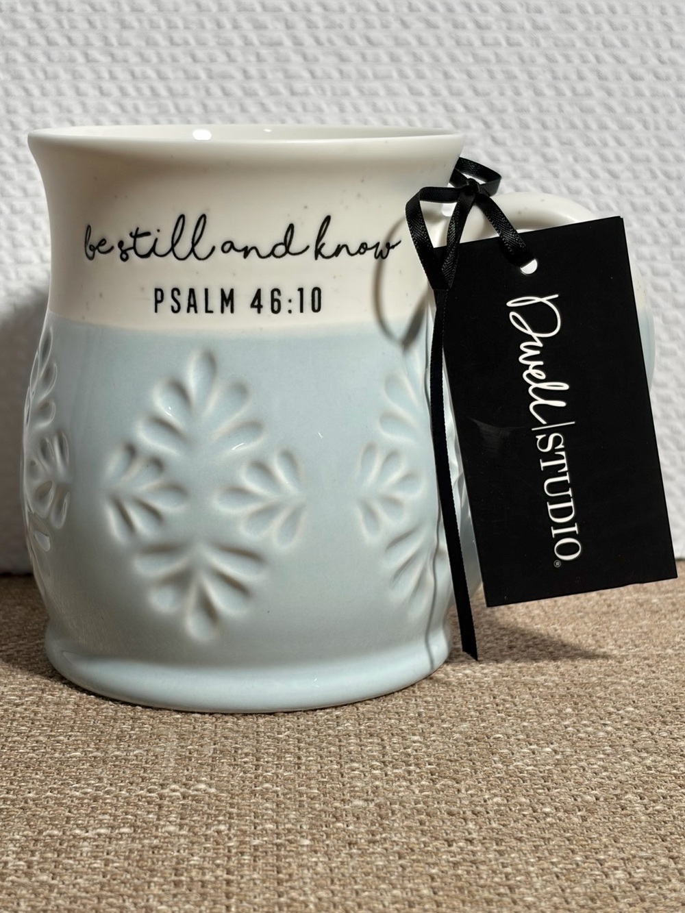 Be Still and Know Psalm 46:10 Ceramic Mug - Light Blue and Creamy White